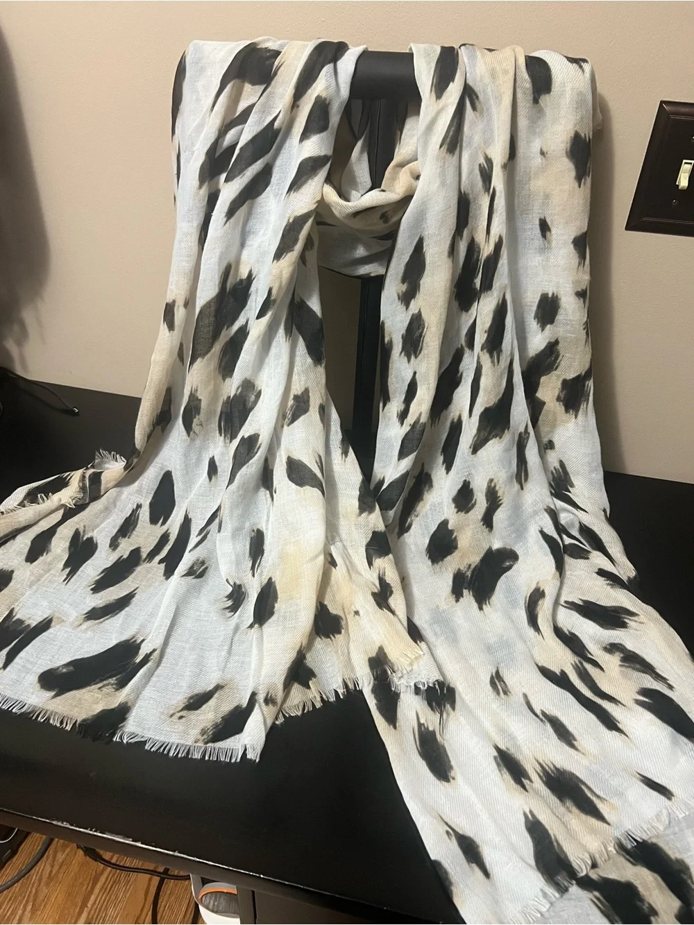 Animal Print Scarf Set - Beige, Black & Blue
